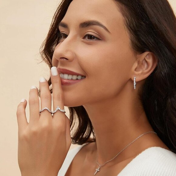 Wedding Band Women Copper Zirconia Stackable Engagement Ring Silver Size 6 - Picture 6 of 6